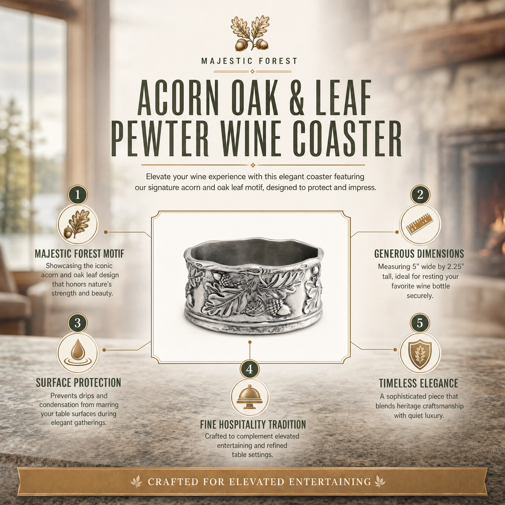 Acorn Oak & Leaf Pewter Wine Coaster