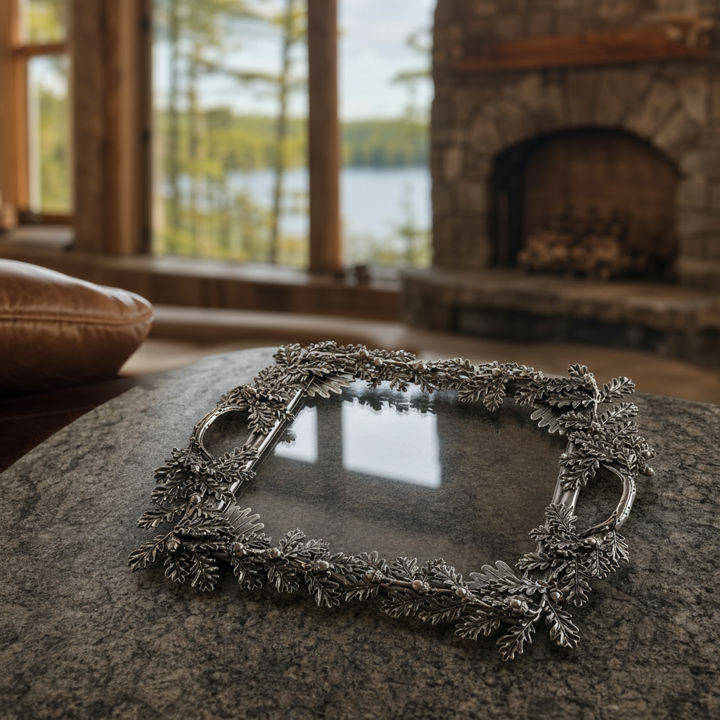Acorn Oak & Leaf Square Glass Tray
