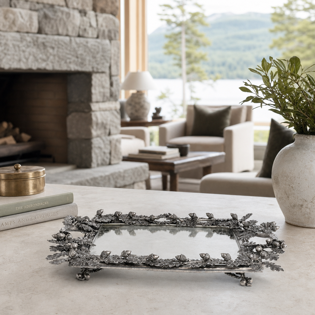 Acorn Oak & Leaf Square Glass Tray