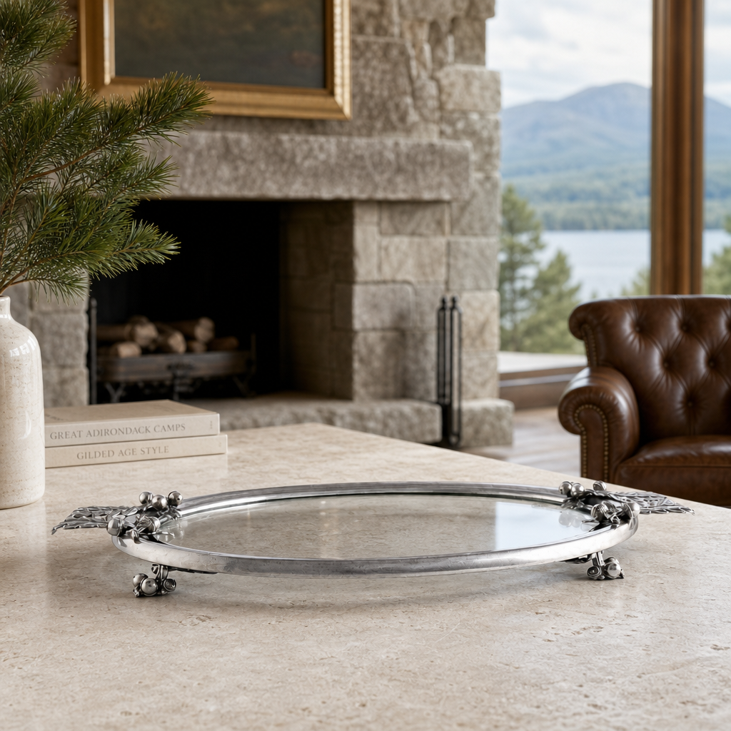 Acorn & Oak Leaf Oval Glass Tray
