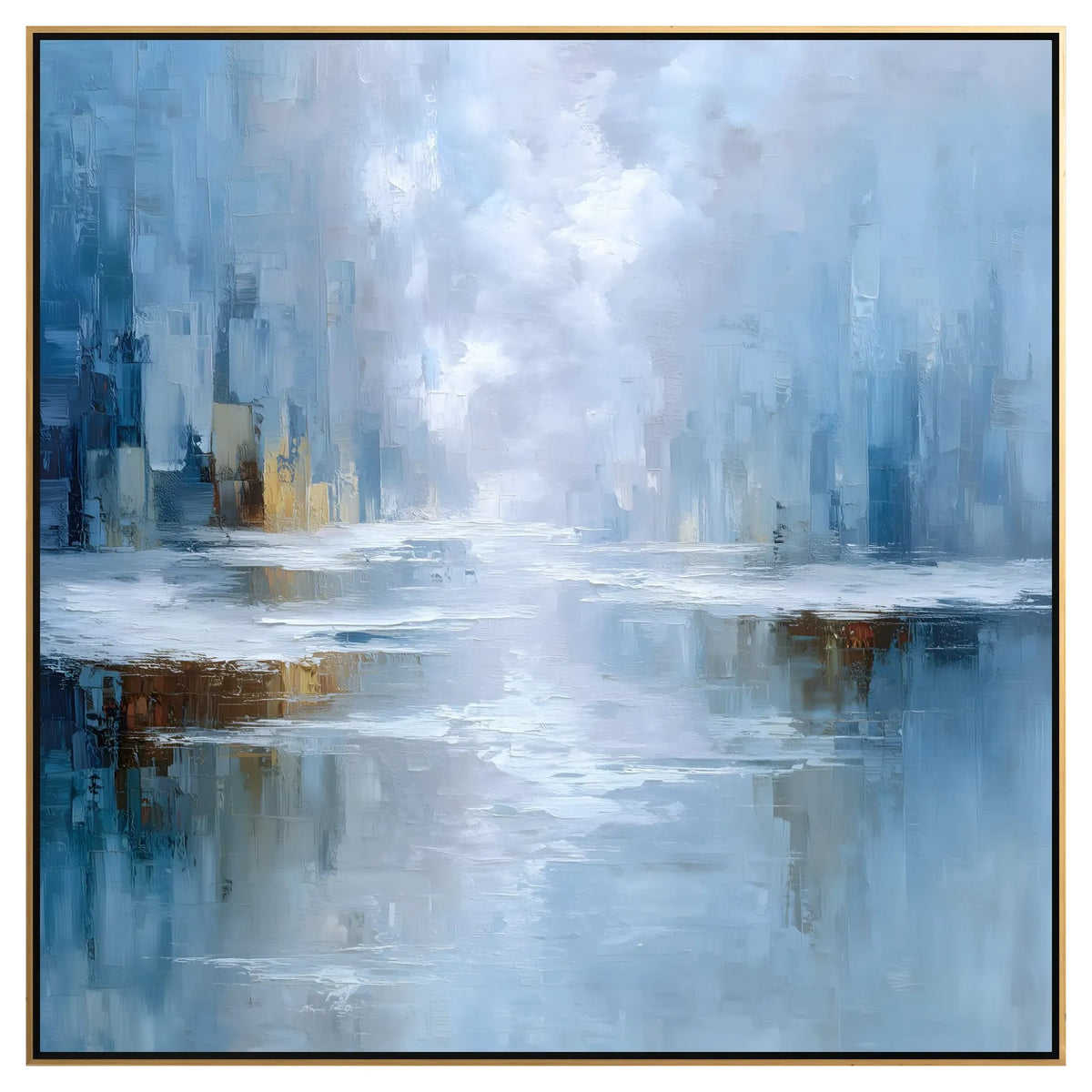 Framed Abstract Canvas Print in Blue & Neutral Tones | Elegant Black ...