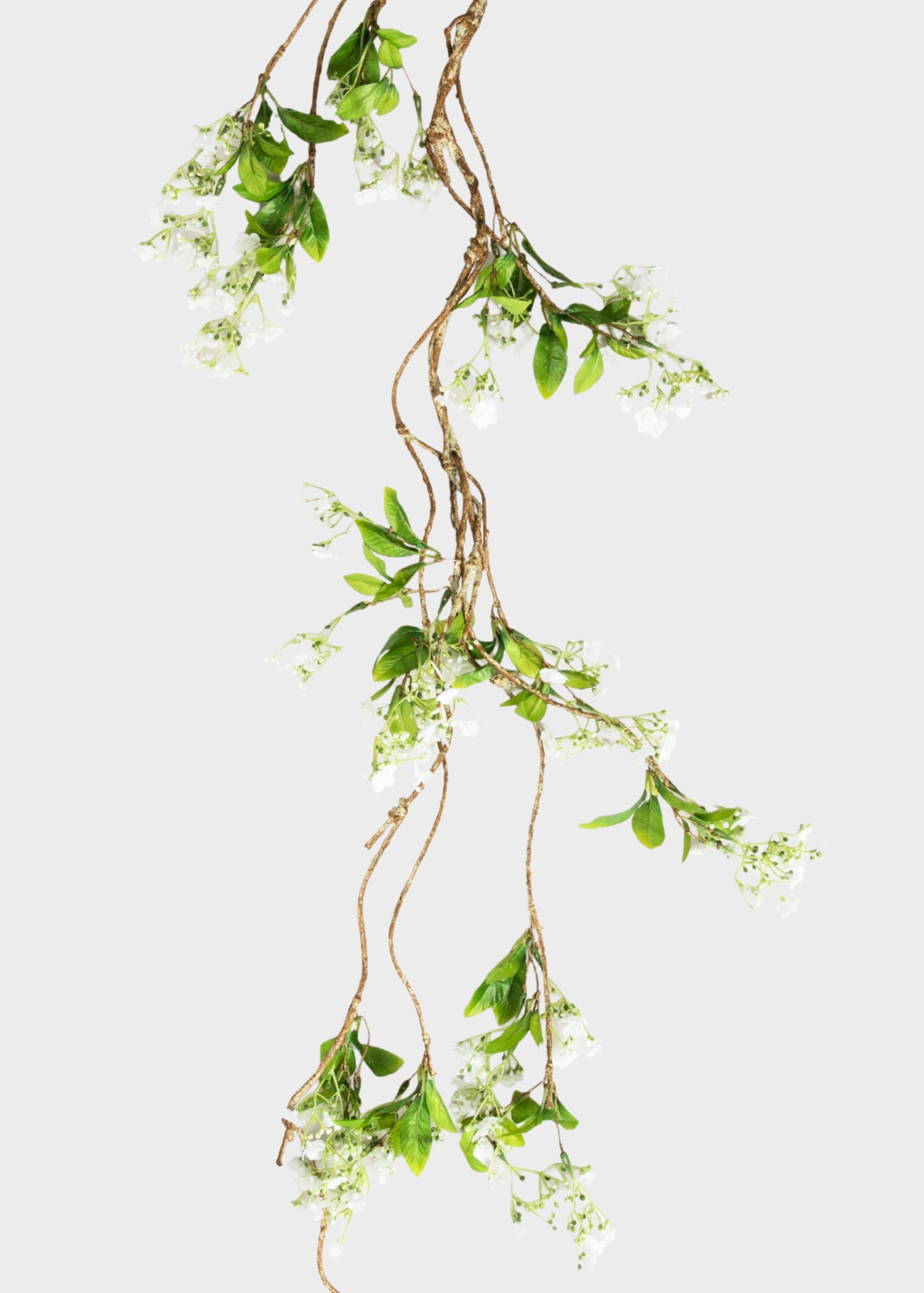 White and Green Fake Blooming Flower Garland - 60"