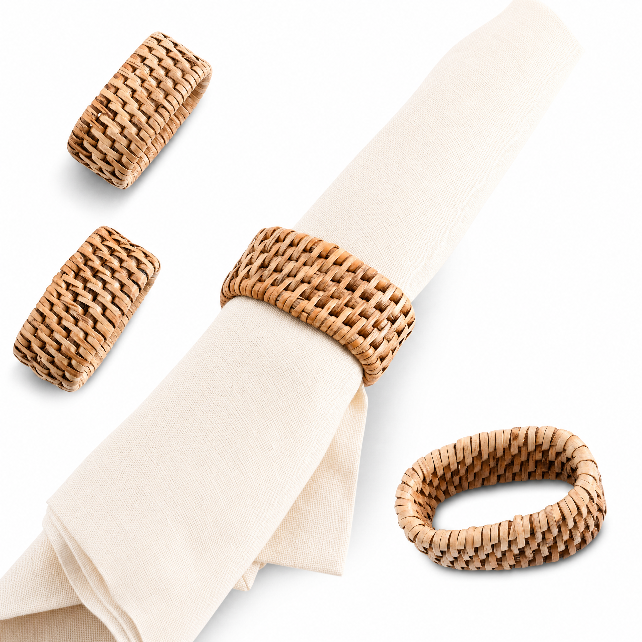 Hand Woven Rattan Napkin Ring - Set of 4