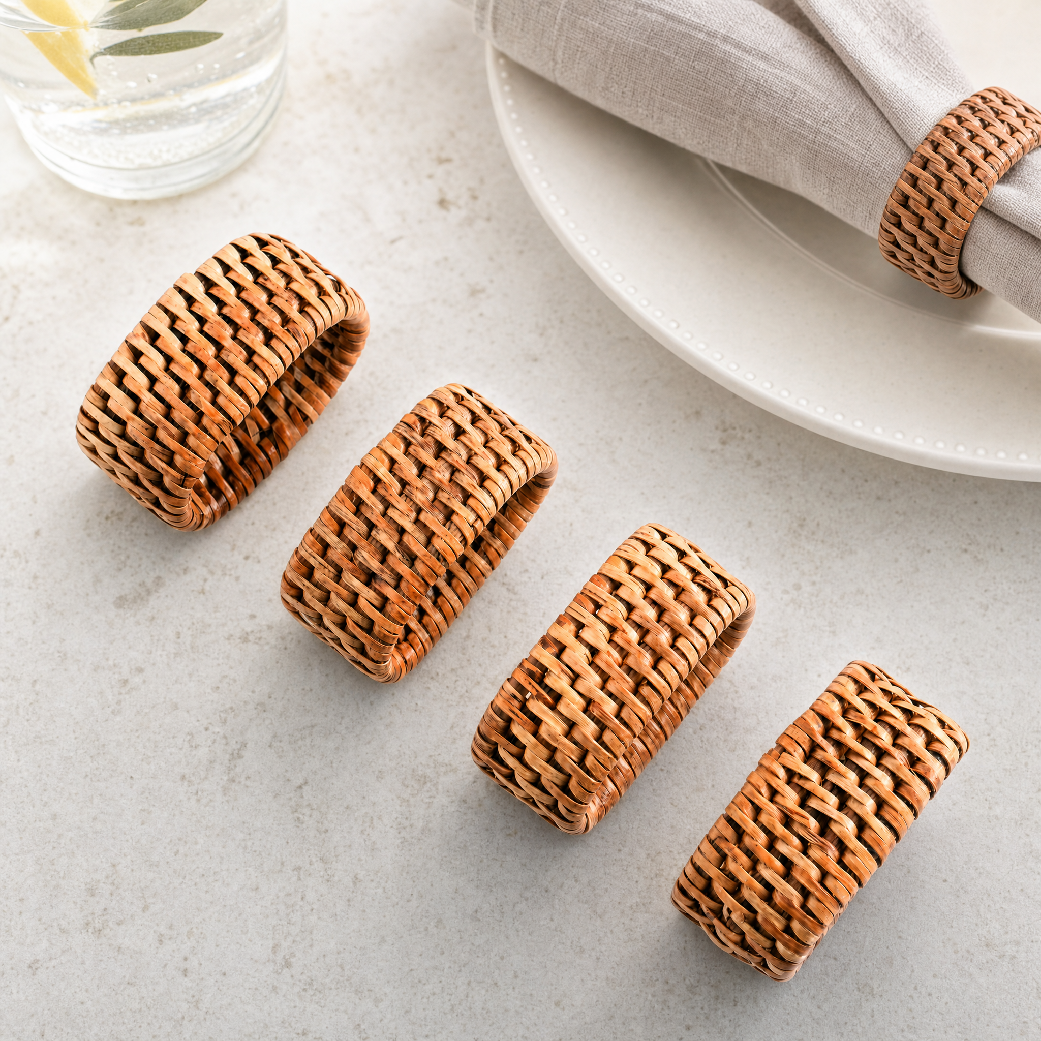 Hand Woven Rattan Napkin Ring - Set of 4