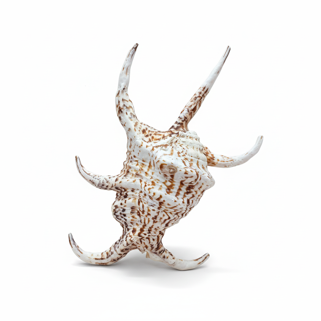 Decorative shell with white and brown patterns on a white background