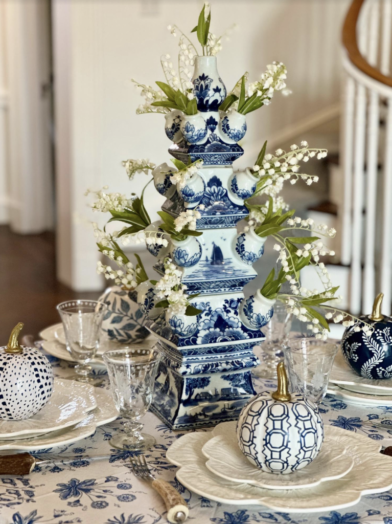White Pumpkin with Blue Trellis