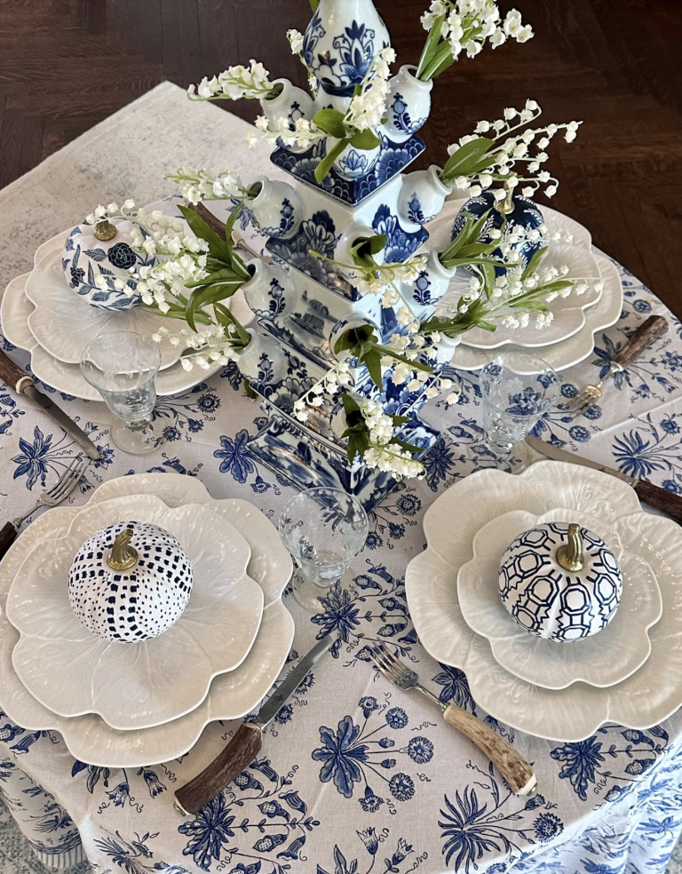 White Pumpkin with Blue Trellis