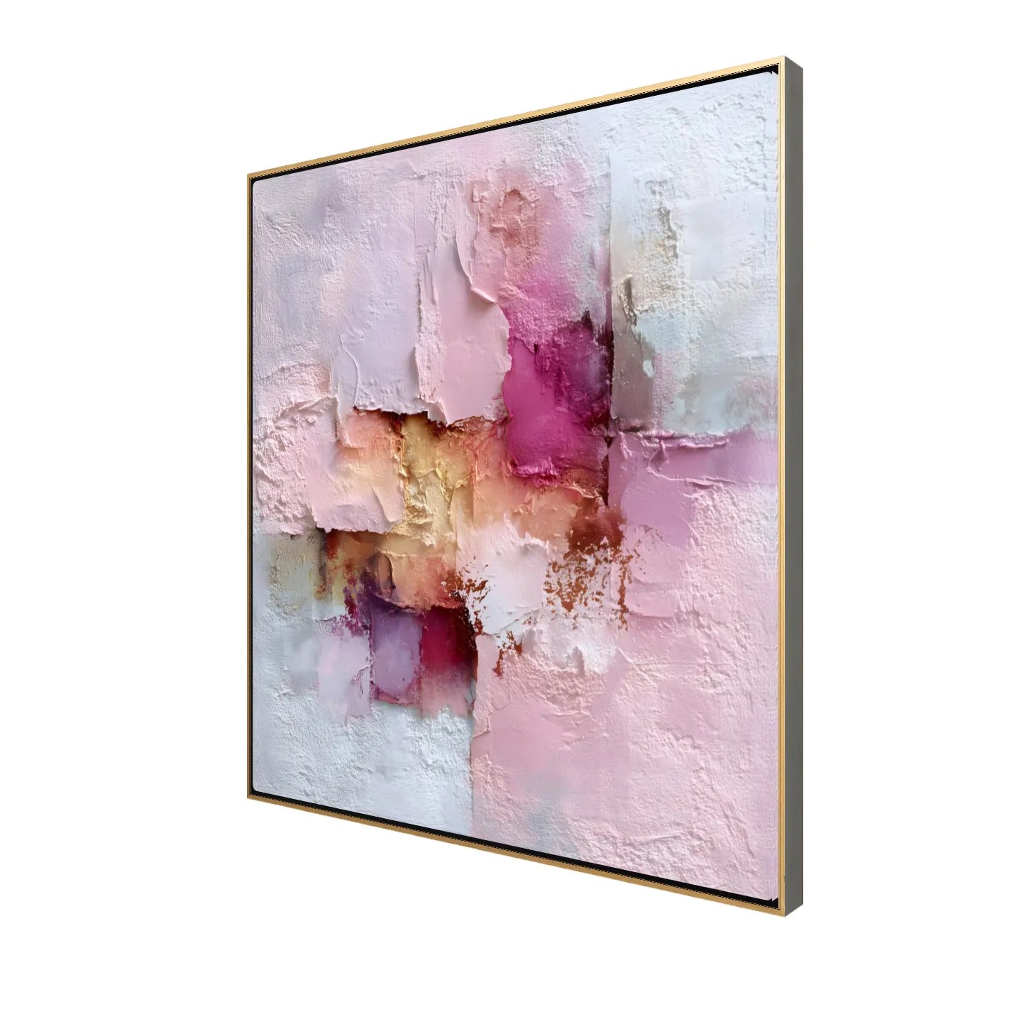 Abstract art painting with pink and white colors on a white background