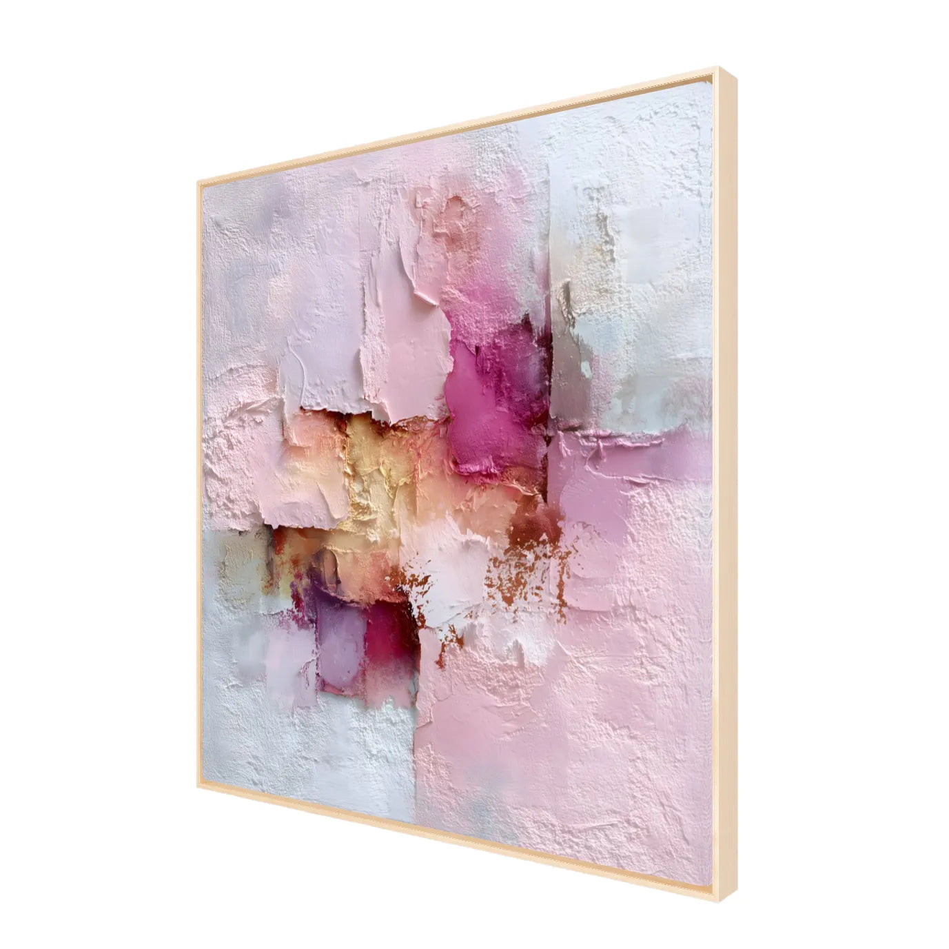 Abstract art painting with pink and beige tones on a white background