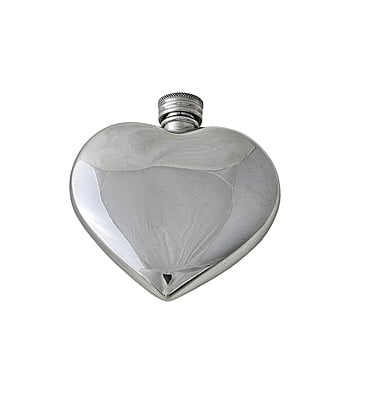 Heart-shaped silver flask on a white background