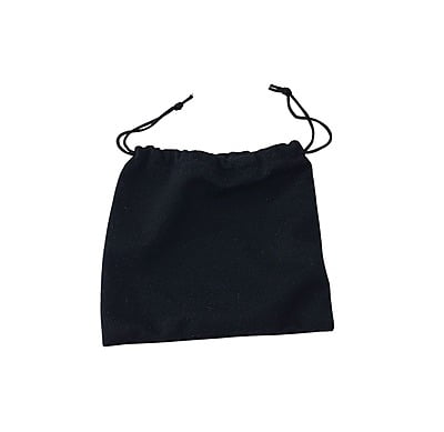Black drawstring pouch on a white background
