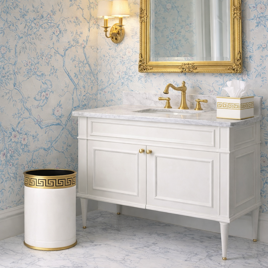 Ivory Greek Key Wastepaper Basket & Tissue (3 Options)