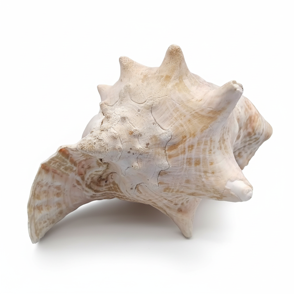Side view of a genuine natural 9" Pink Queen Conch Display Shell – NON PIERCED (Strombus Gigas) on a white background