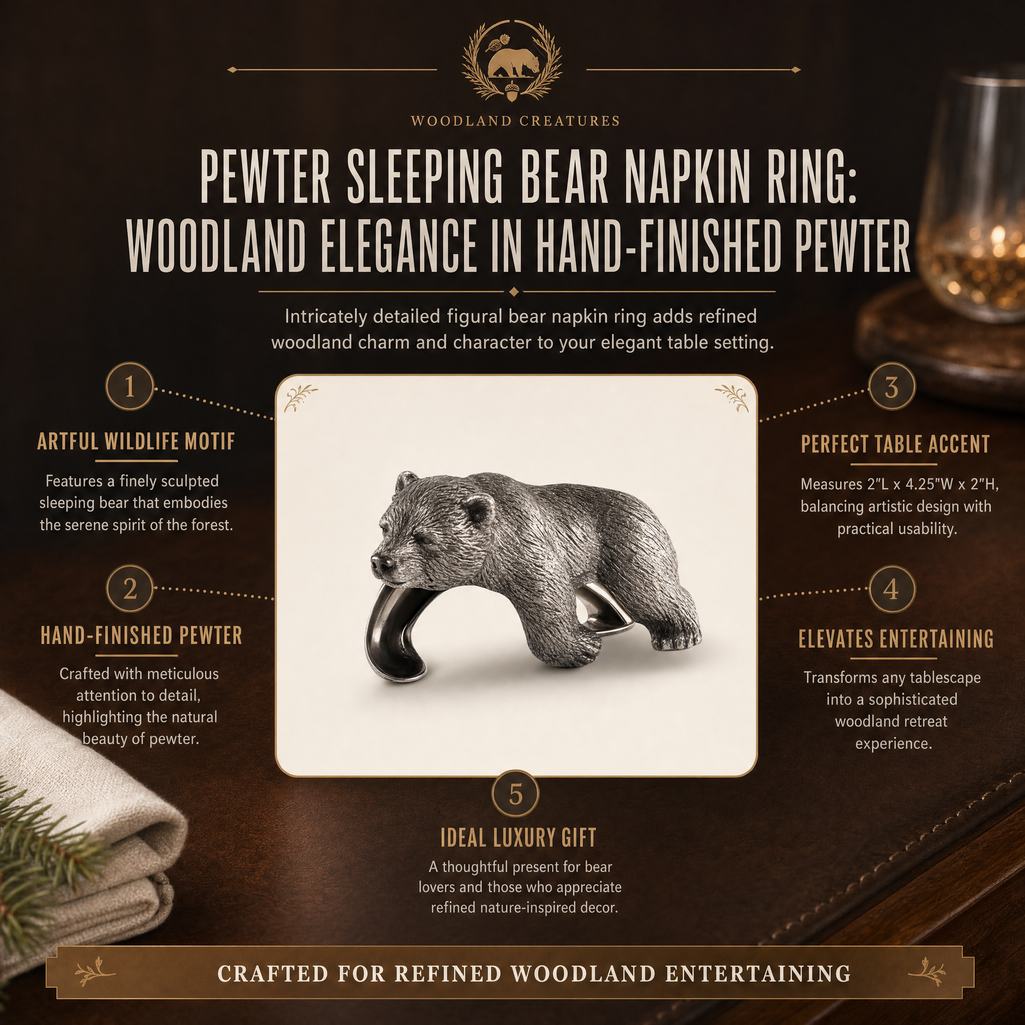Pewter Sleeping Bear Napkin Ring