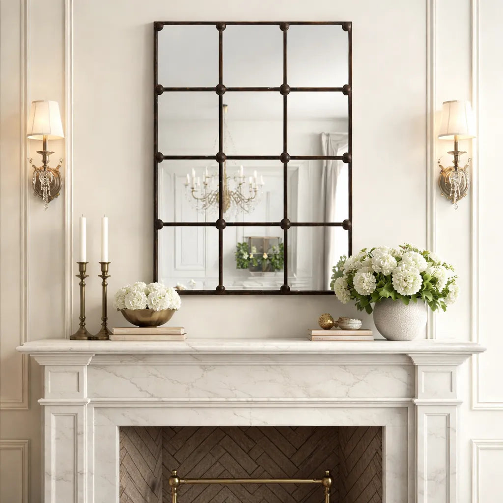 Vintage Industrial Grid Wall Mirror