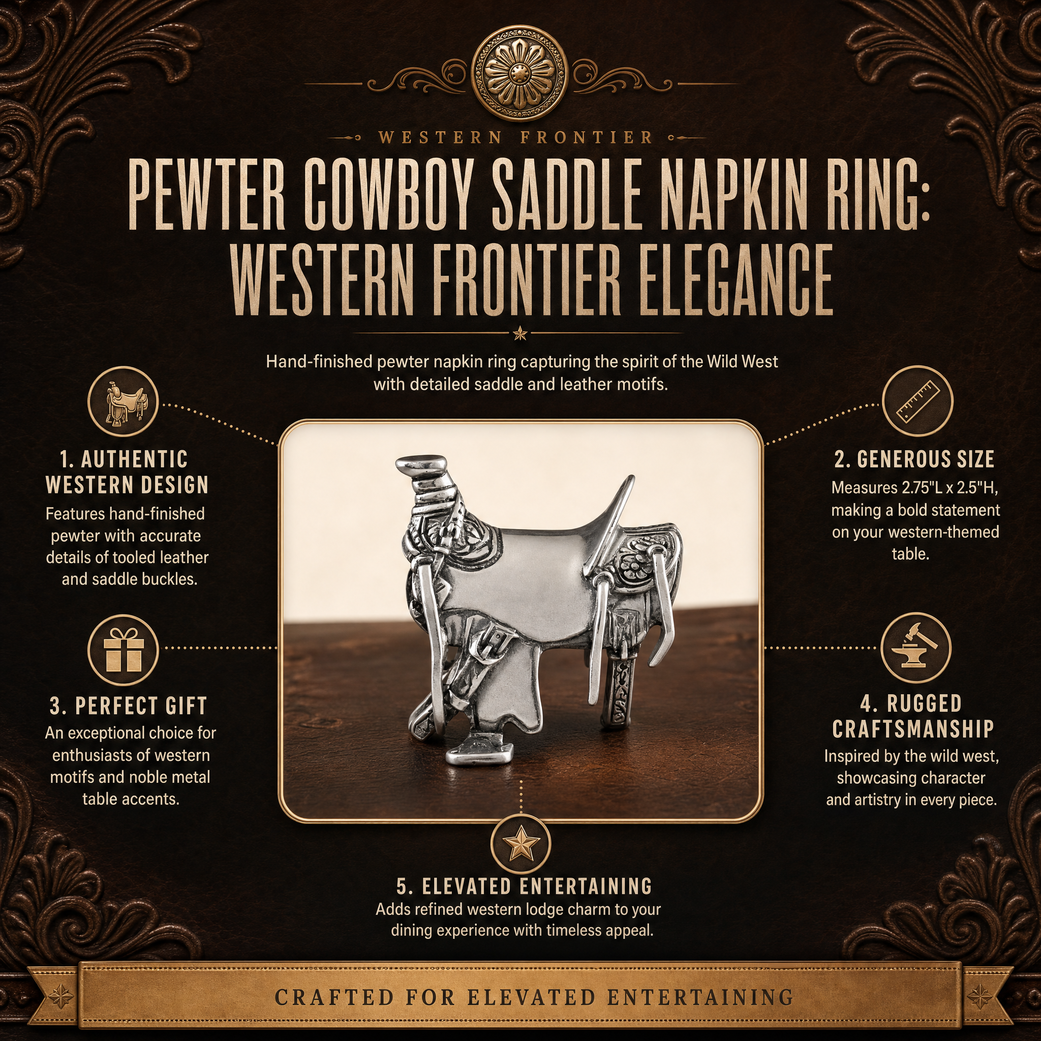 Pewter Cowboy Saddle Napkin Ring