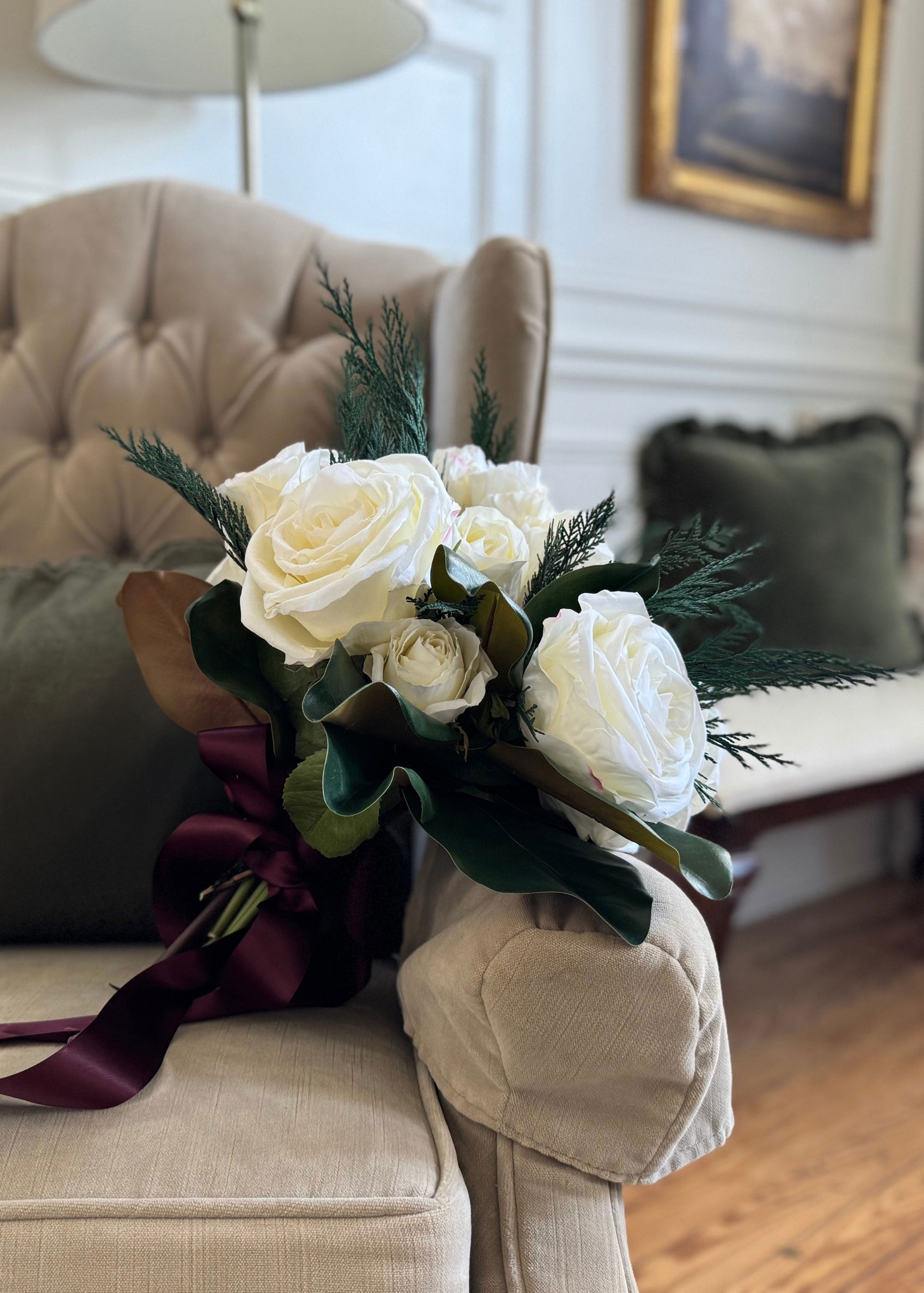 Premium Faux-Ever Rose Bouquet in Cream - 12"