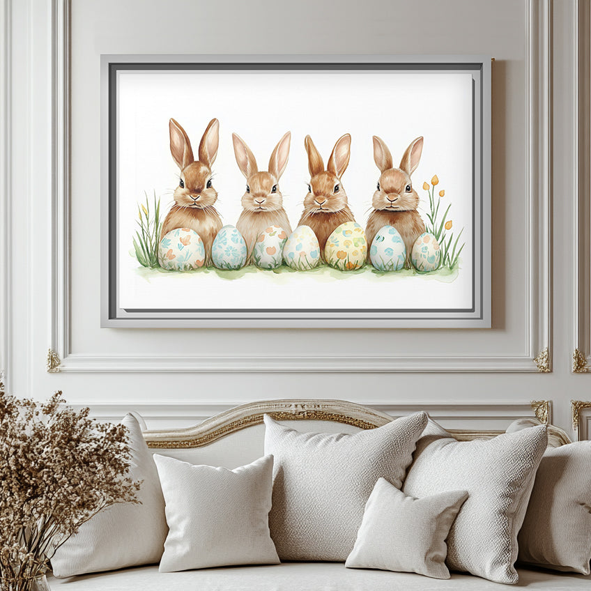 Easter Bunny Canvas Art - White Framed Watercolor Print