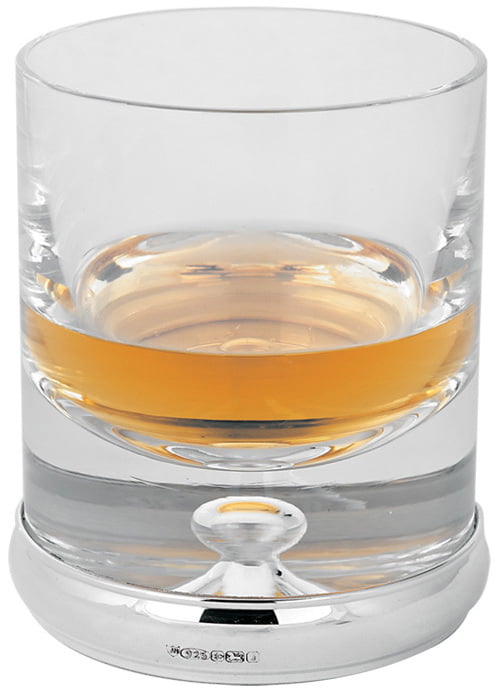 Whiskey Glass Tumbler with Mounted English Sterling Silver Base 4" 9 fl/oz