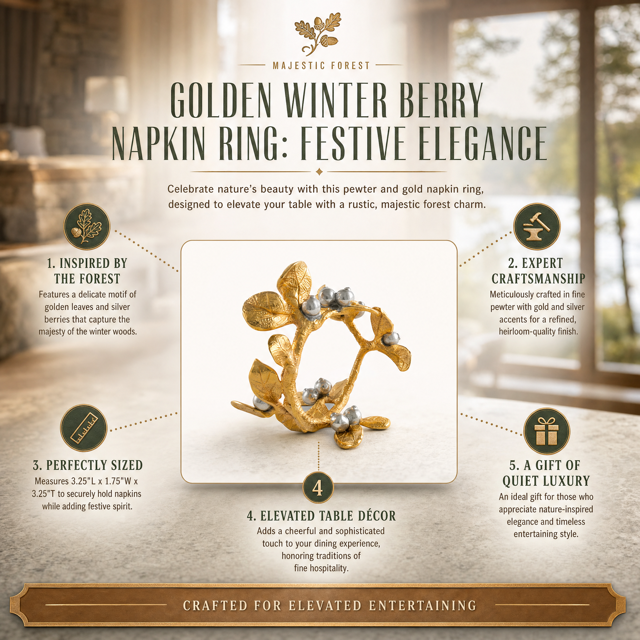 Golden Winter Berry Napkin Ring