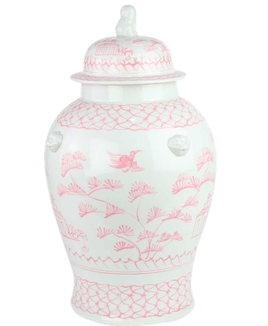 Pink & White Village Scene Jar