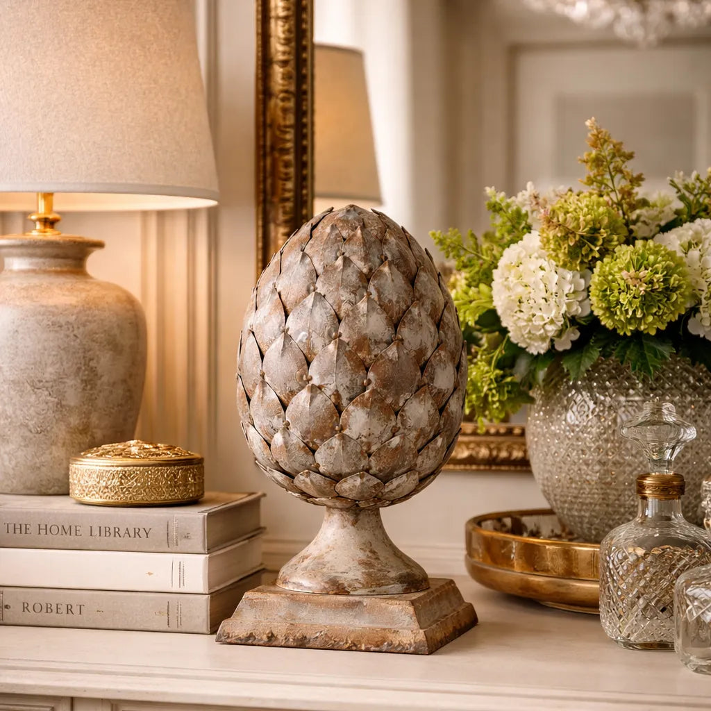 Antique Artichoke Ornament on Pedestal Base