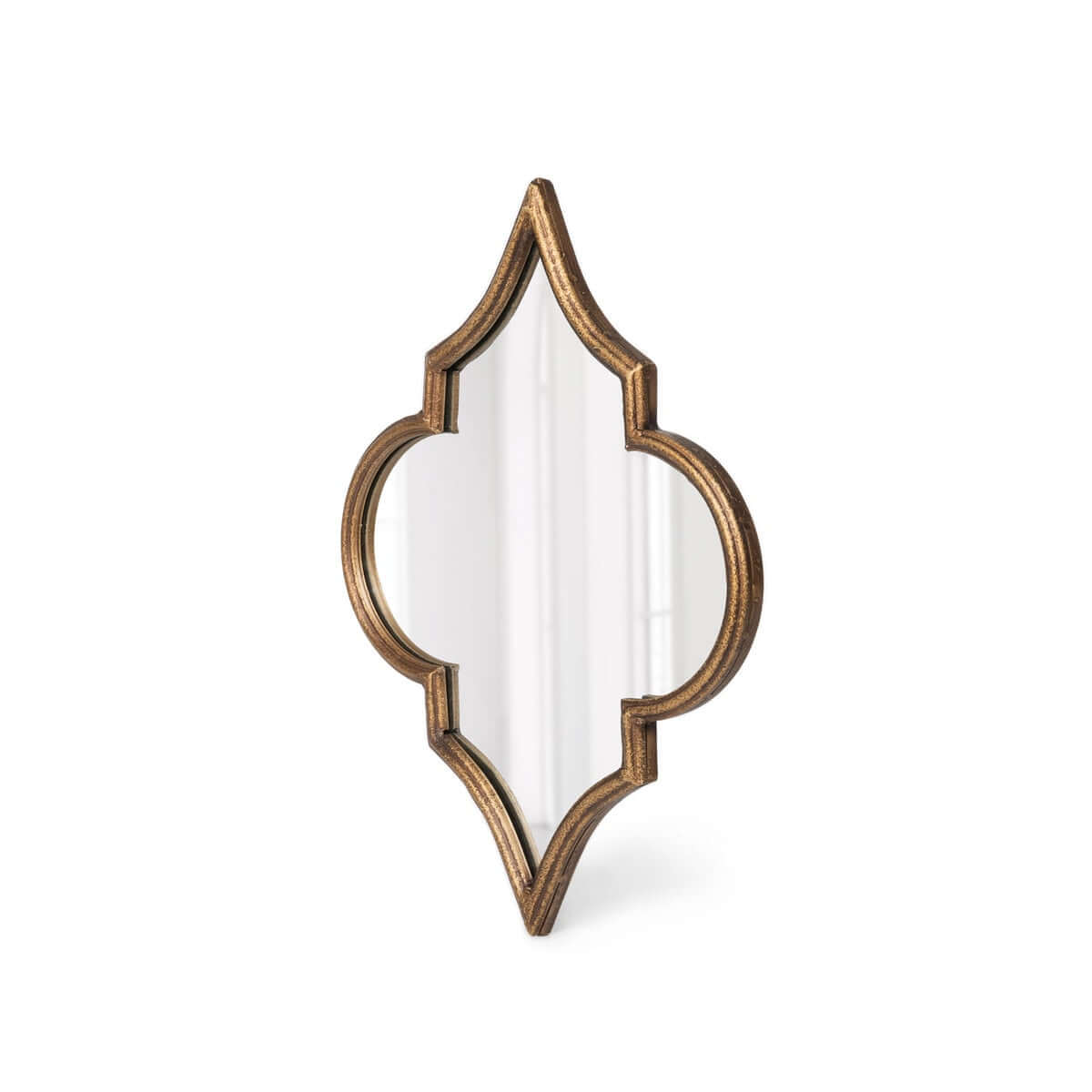 Decorative wall mirror with a geometric frame on a white background