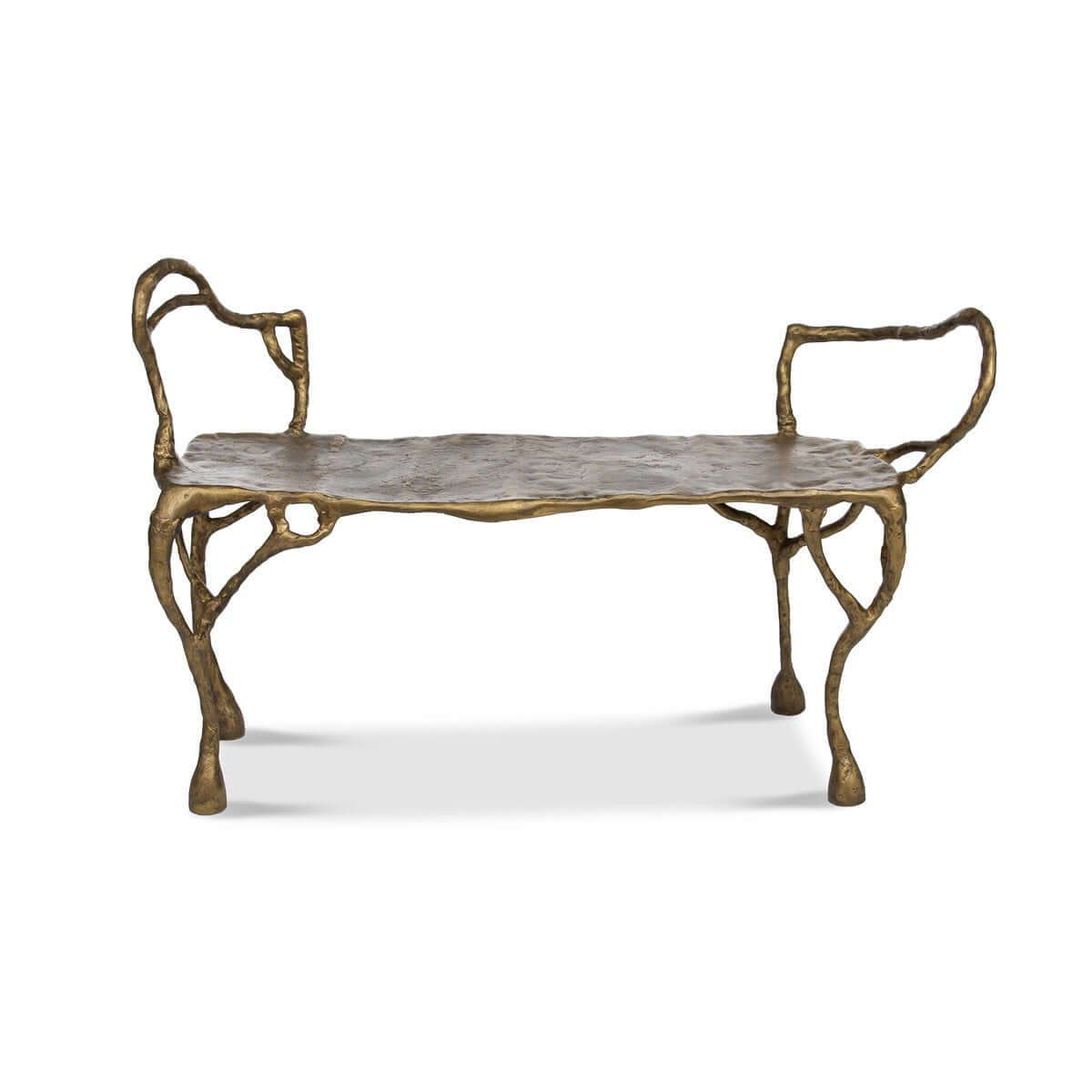 Antique gold bench with organic design on a white background