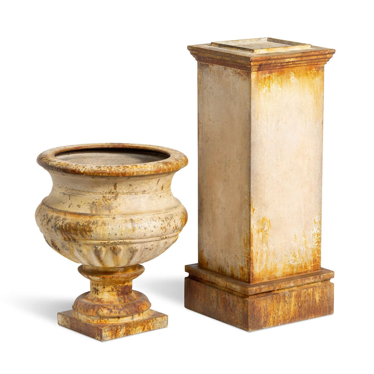 Decorative urn and pedestal on a white background