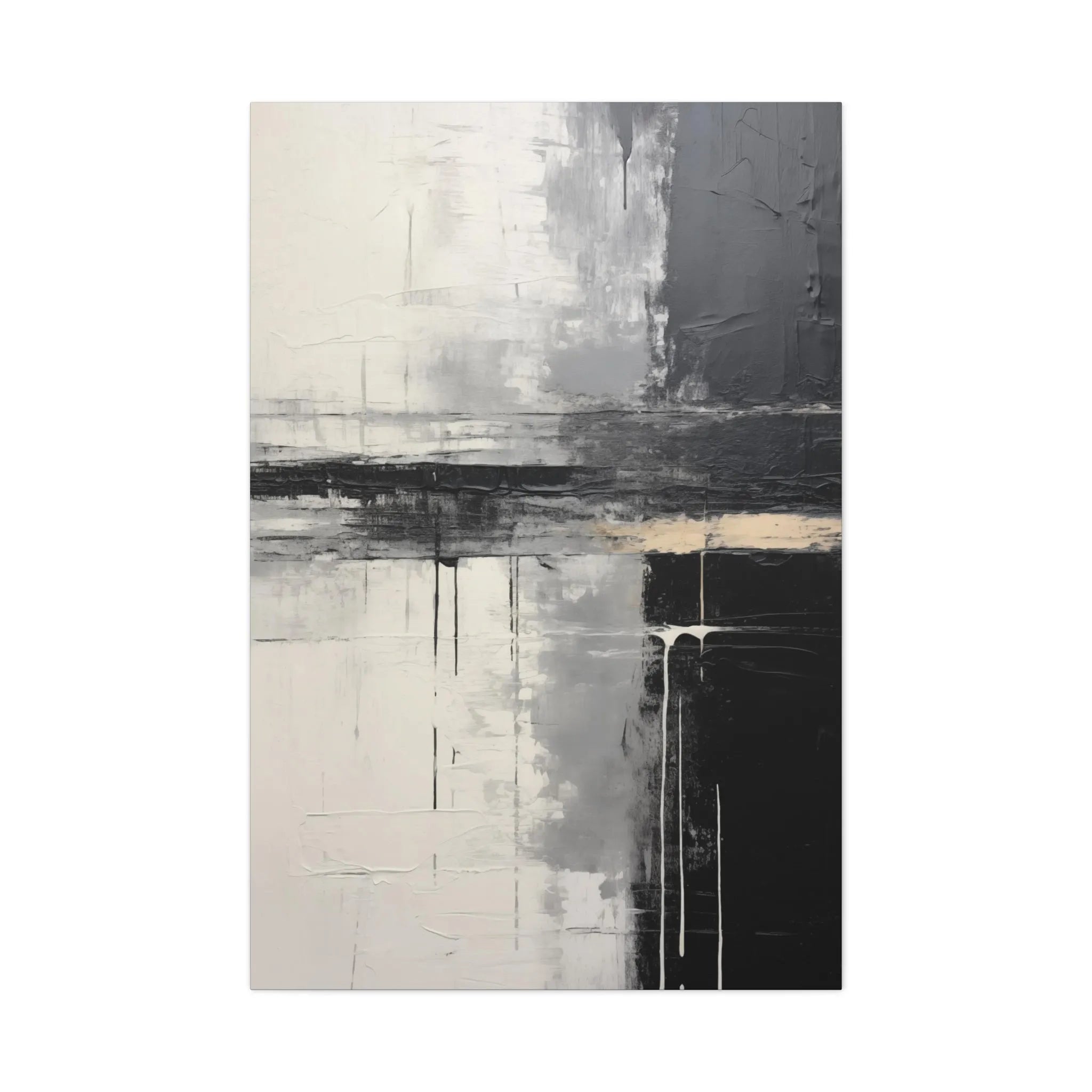 Abstract art print with black, white, and gray colors on a white background
