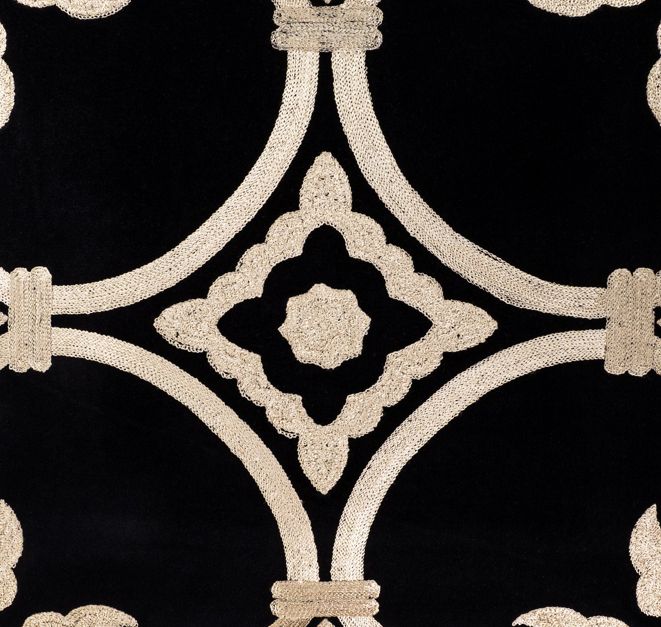 Black Velvet Pillow Cover with Gold Embroidery, 20 x 20