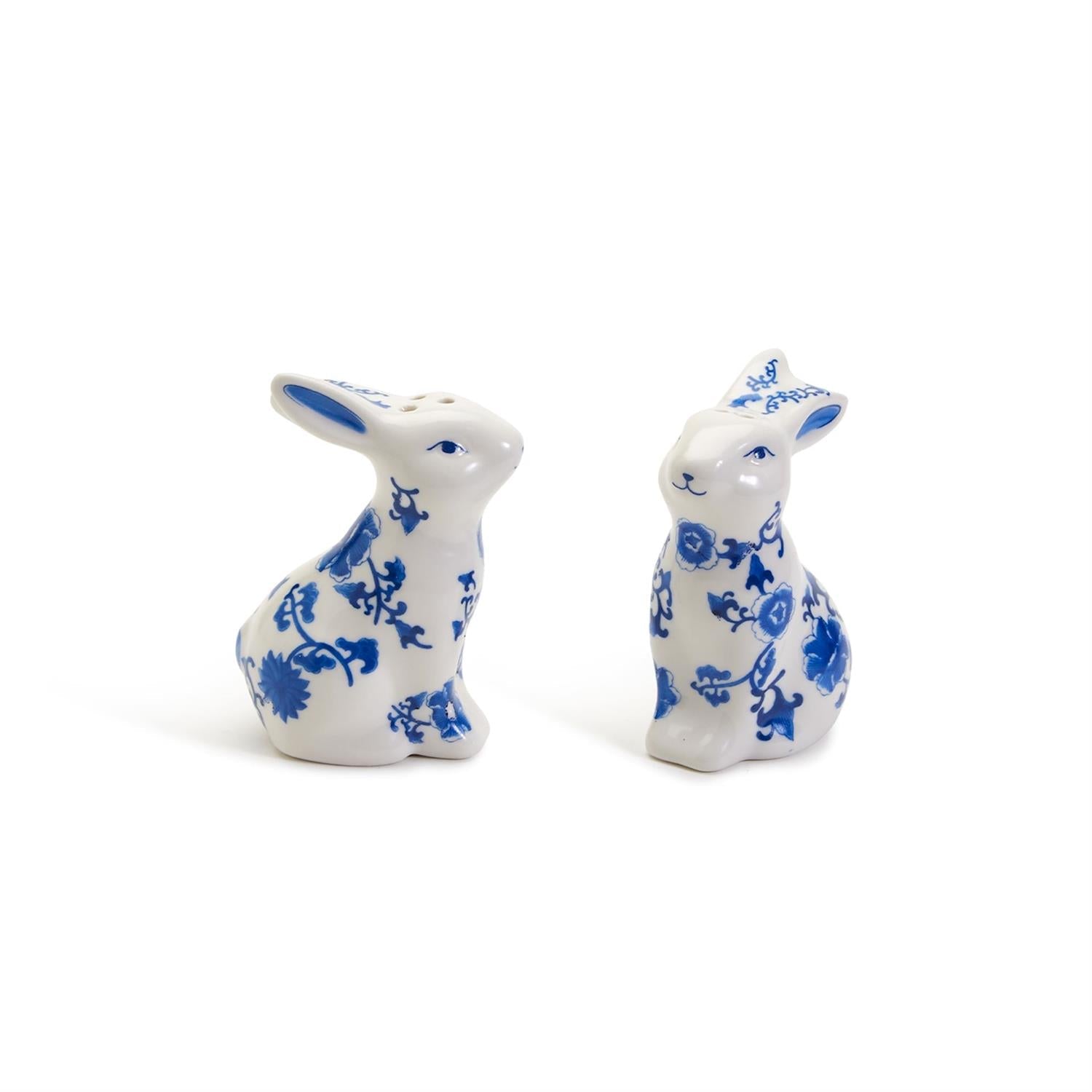 Blue Bunny Porcelain Salt and Pepper Shakers Hand-Painted Easter Spring Decor