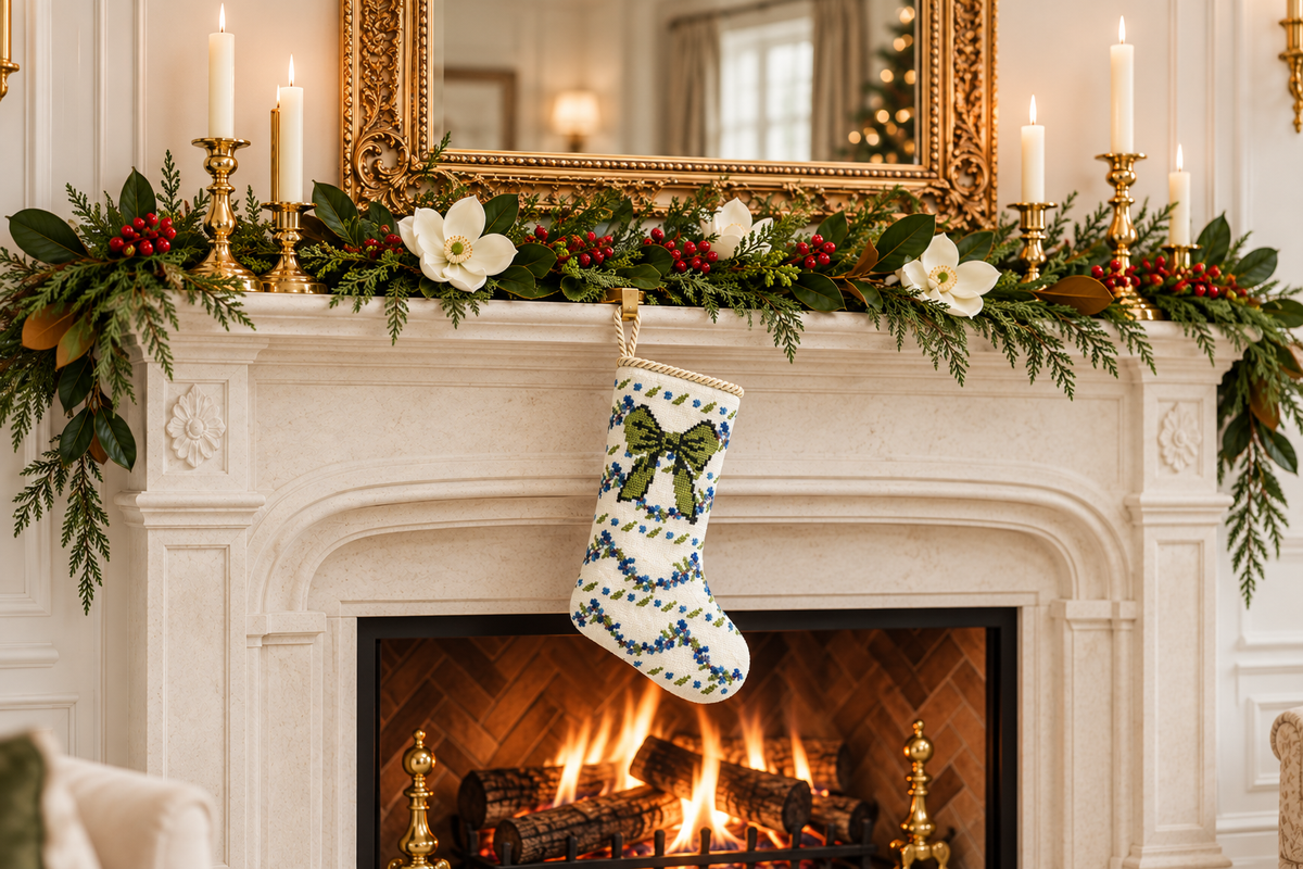 The Classic Holiday Bow Needlepoint Stocking (2 Sizes)