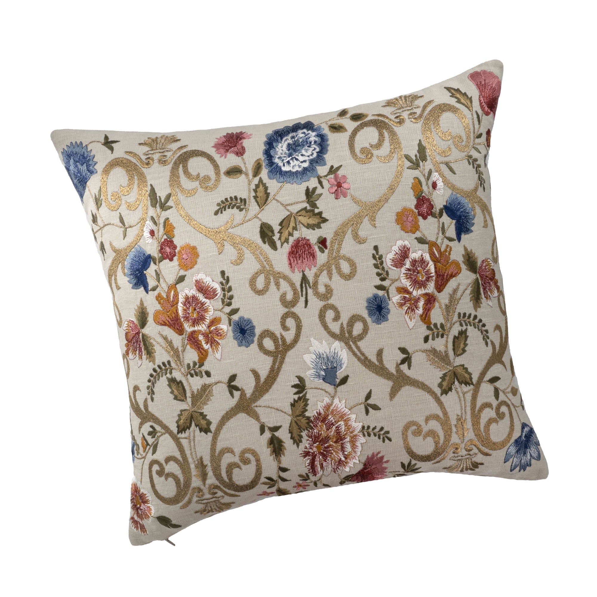 Chantilly Embroidered Linen Pillow Cover, 18 x 18