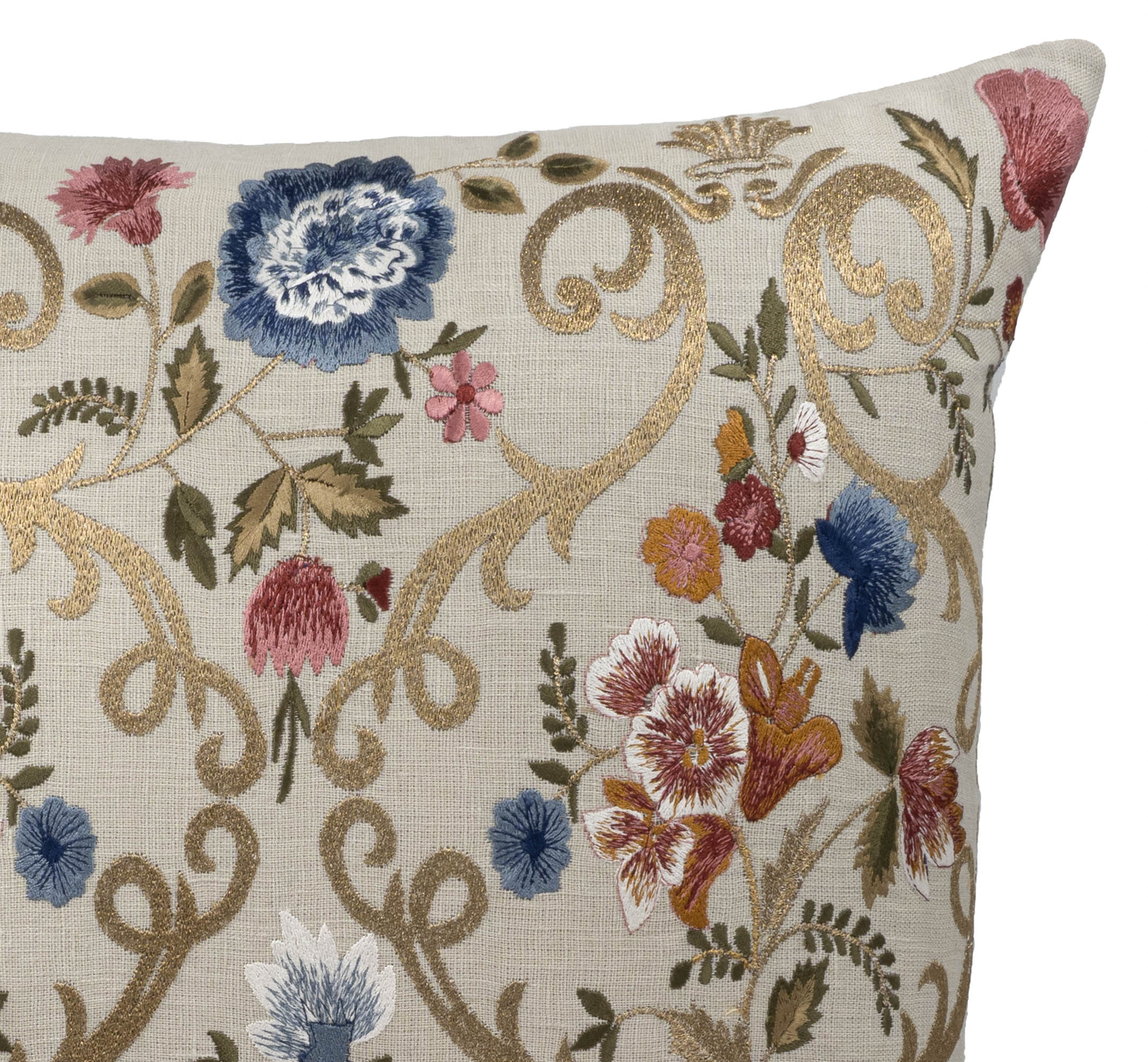 Chantilly Embroidered Linen Pillow Cover, 18 x 18