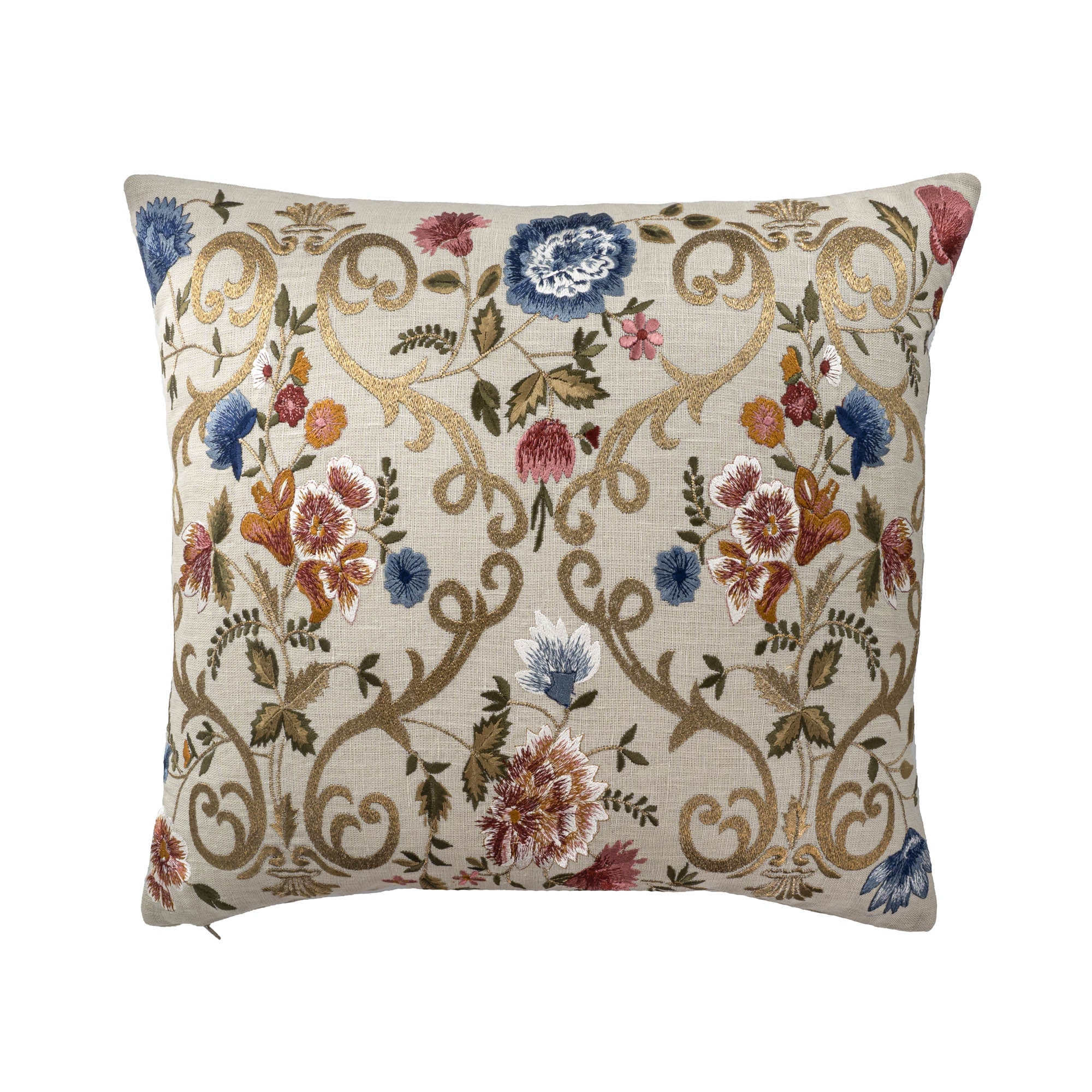 Chantilly Embroidered Linen Pillow Cover, 18 x 18