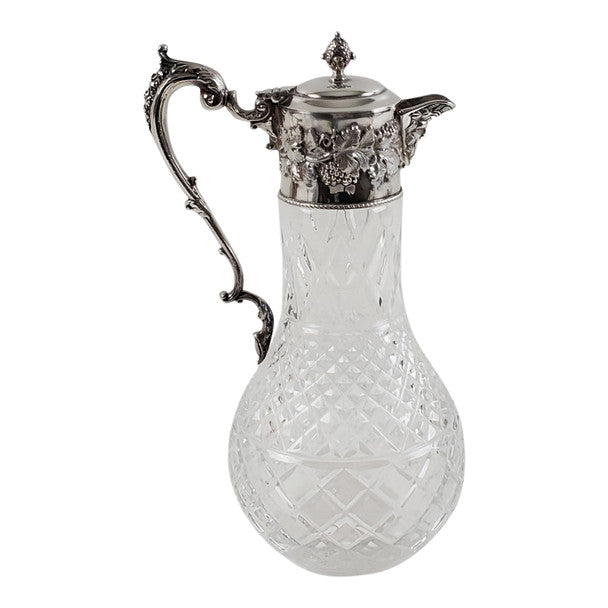 Claret Jug with Grape Motif – Cut Glass & Silver Plate