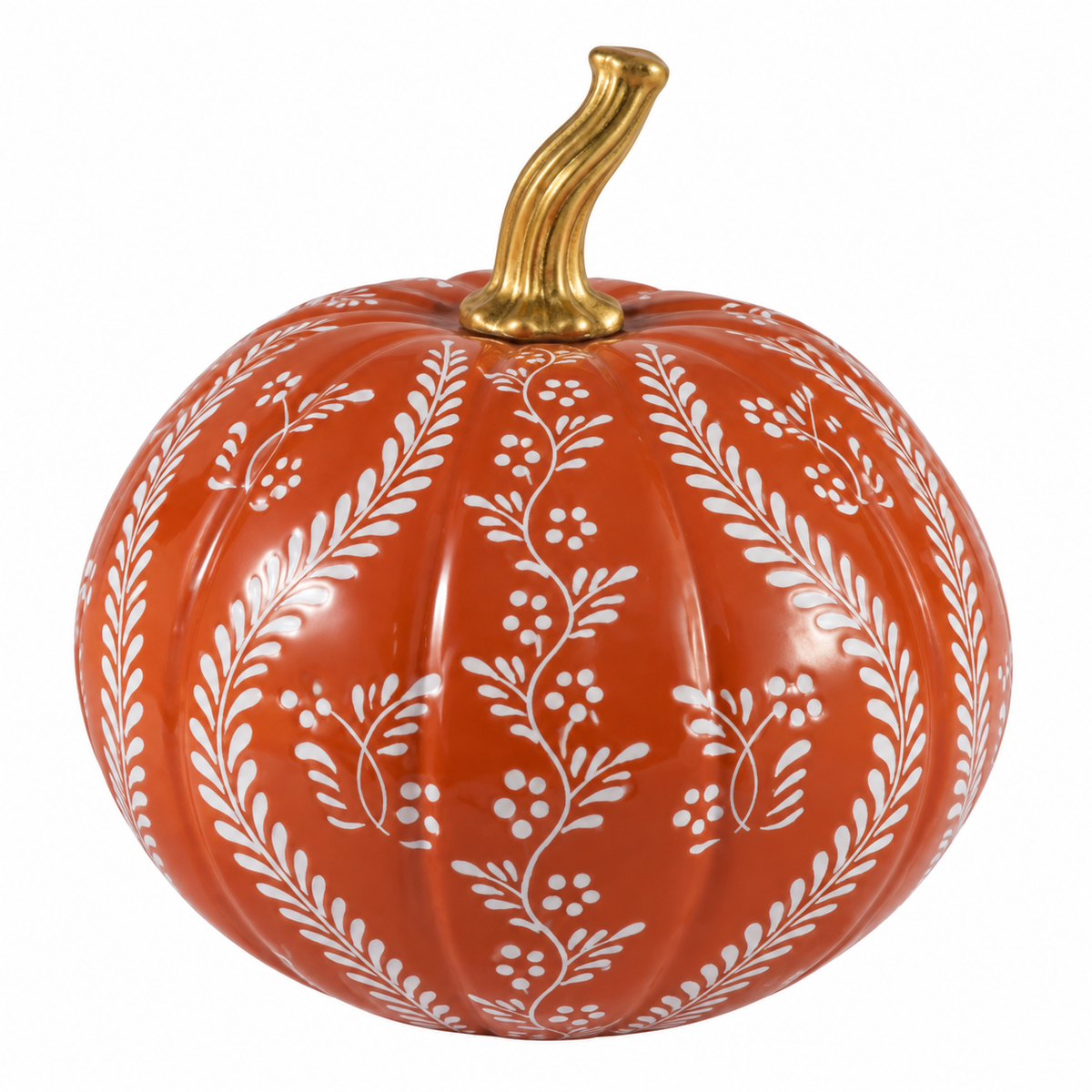Rusty Red Pumpkin with White Floral and Vine