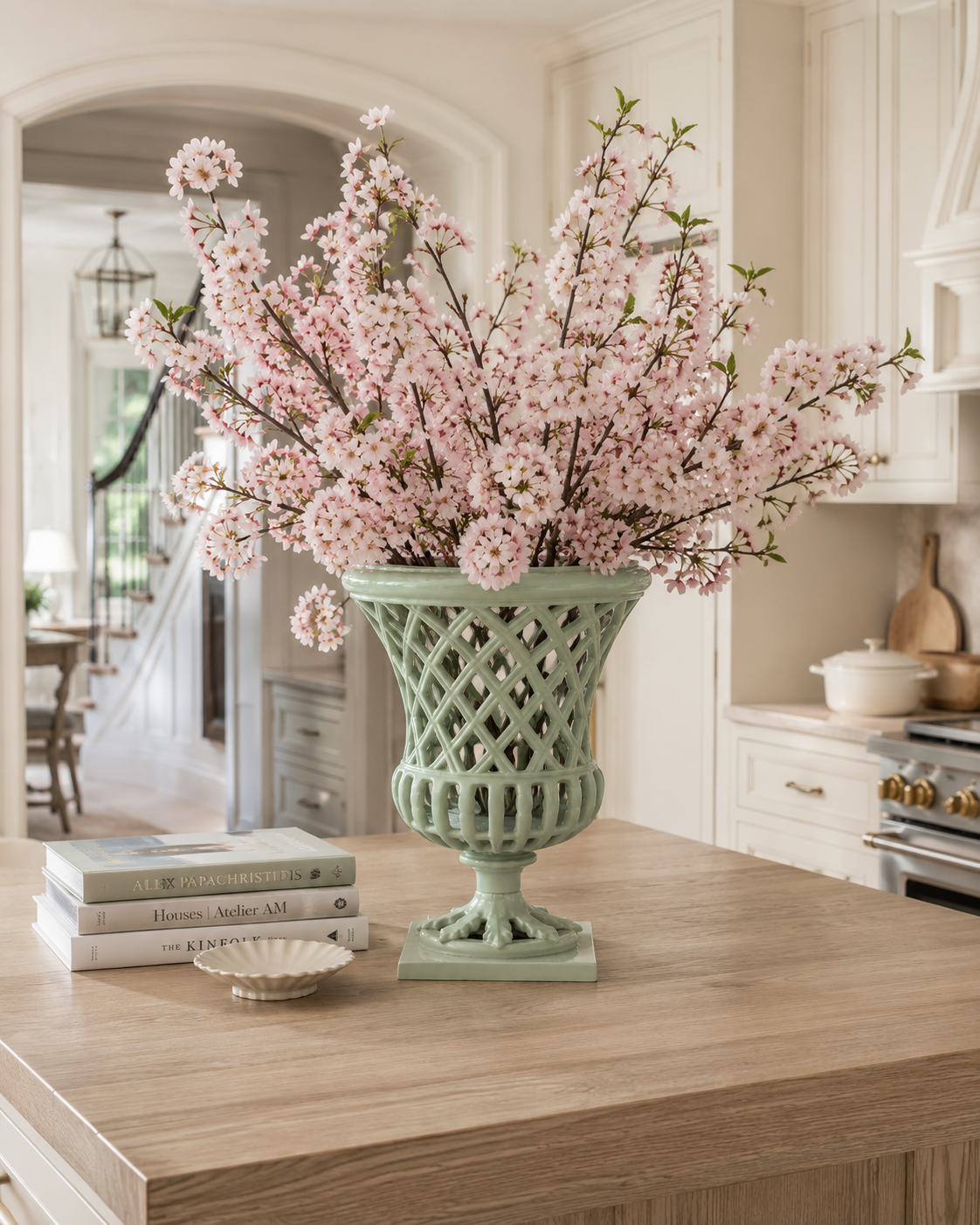 16" Soft Green Lattice Urn