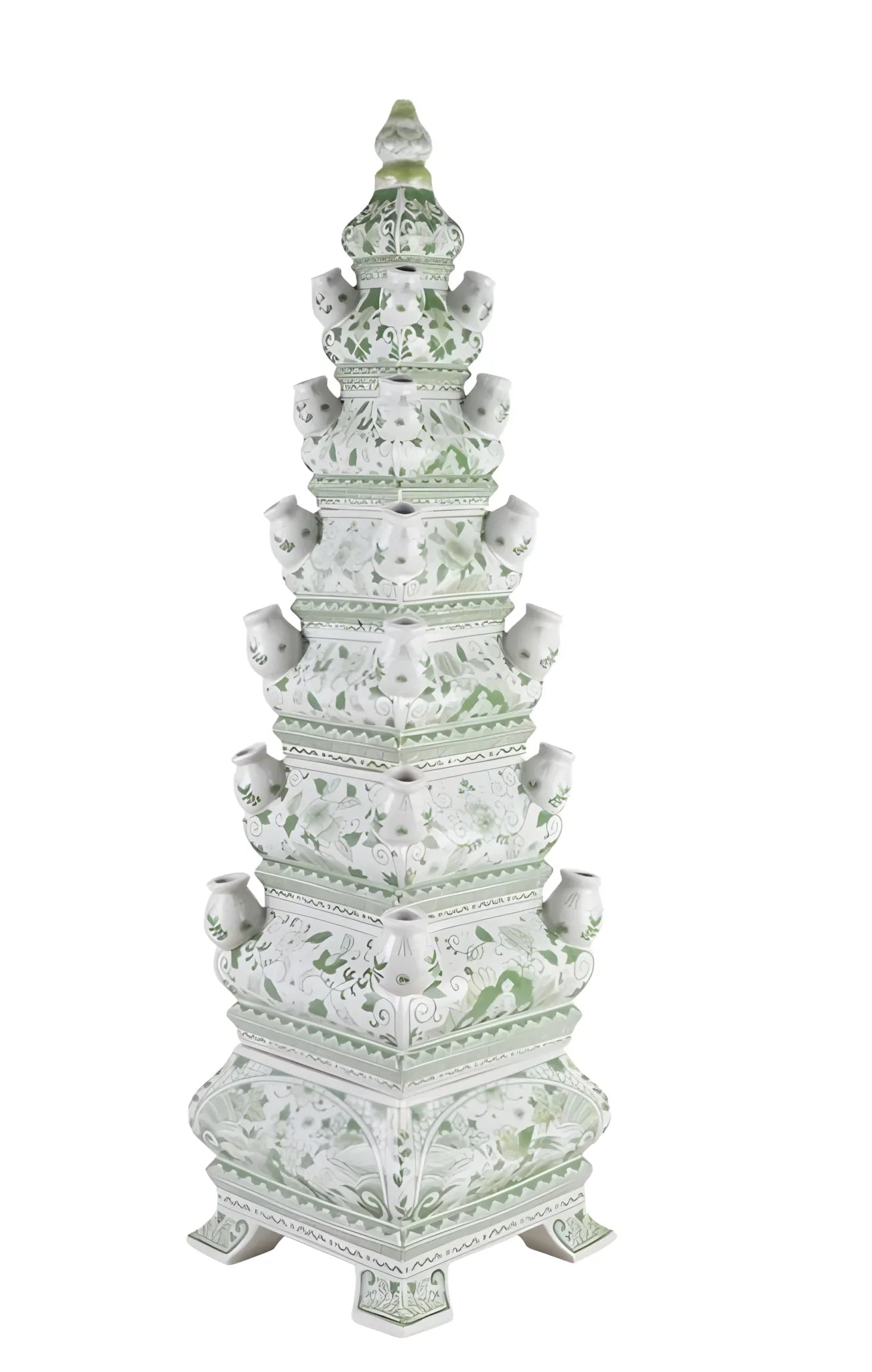 Large Grand Green and White Tulipiere