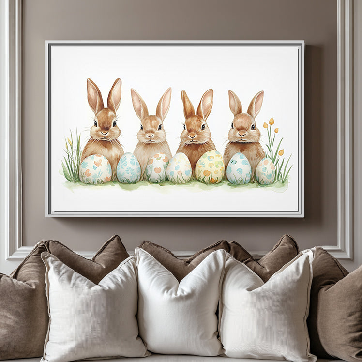 Easter Bunny Canvas Art - White Framed Watercolor Print