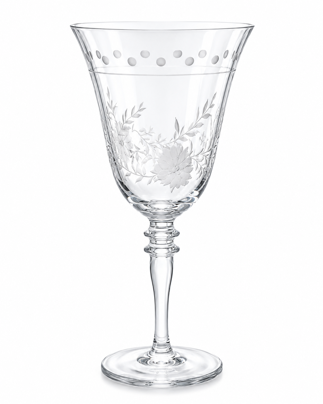 SET OF 4 GARDEN BLOSSOM ETCHED GLASS WINE GLASSES