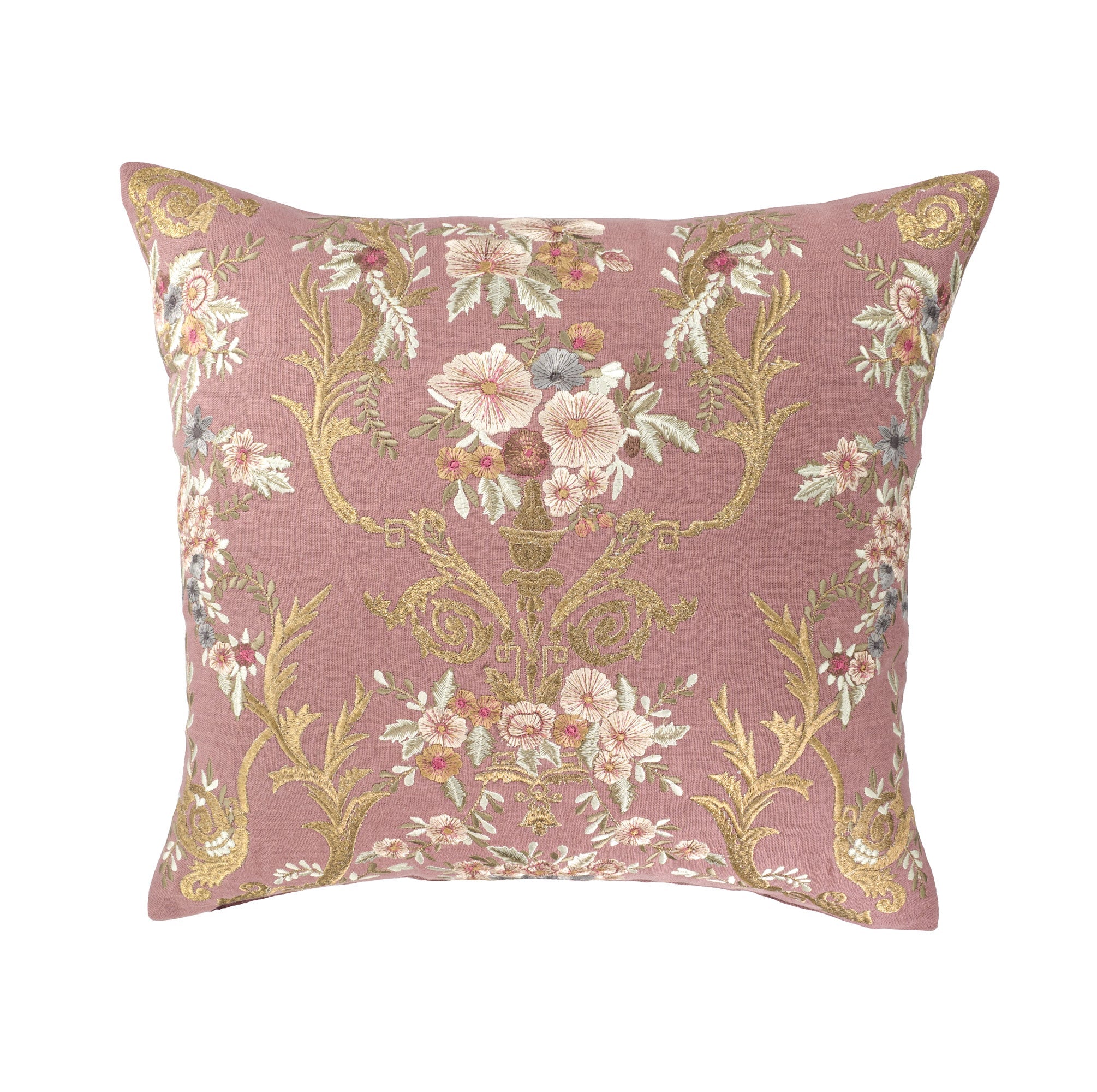 Fontainebleau Embroidered Linen Pillow Cover, 18 x 18
