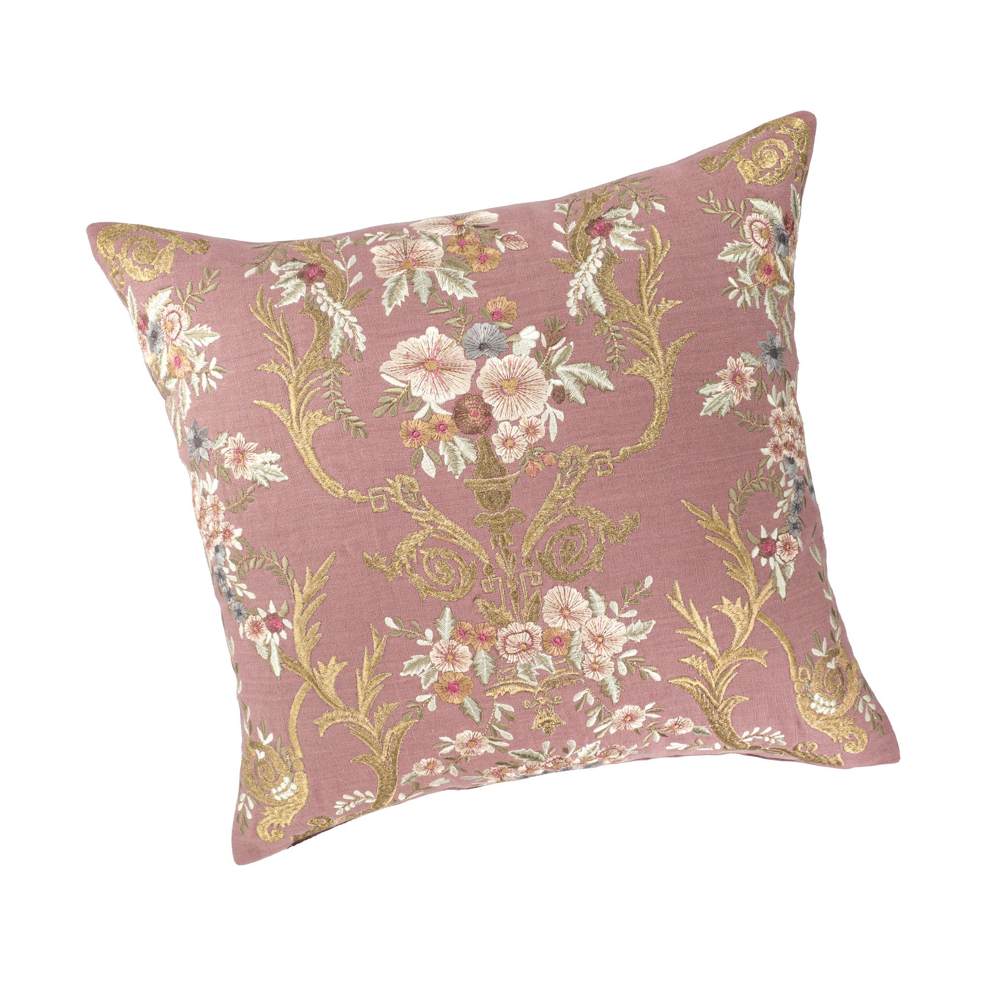 Fontainebleau Embroidered Linen Pillow Cover, 18 x 18