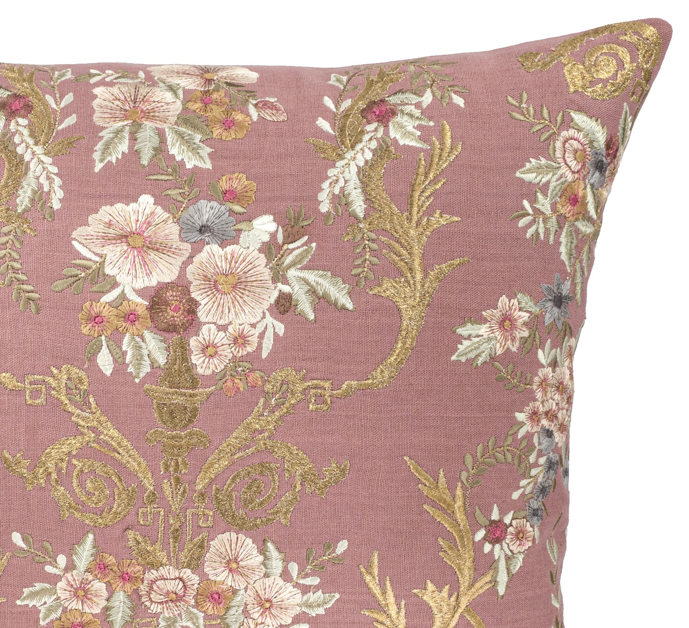 Fontainebleau Embroidered Linen Pillow Cover, 18 x 18
