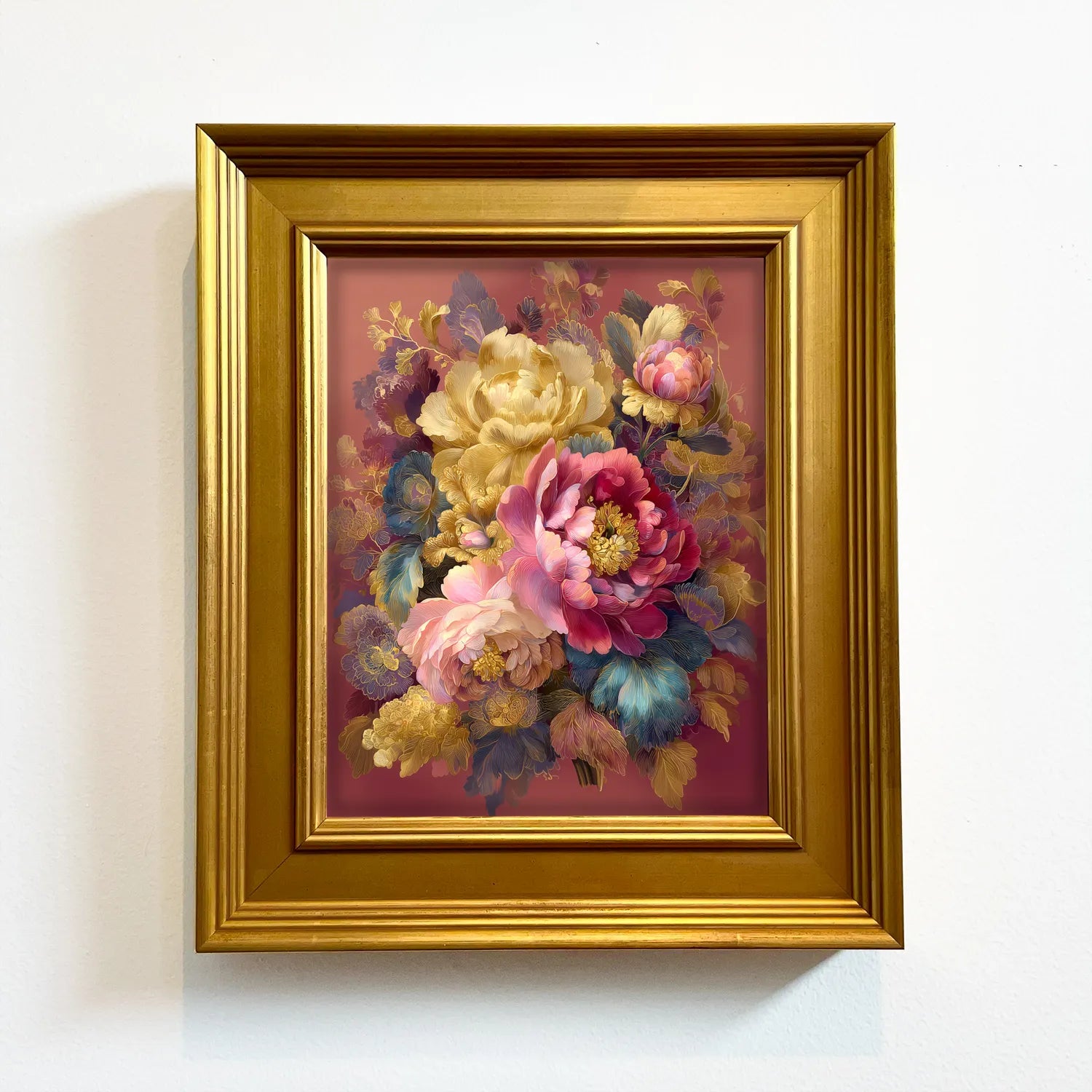 Golden Peony Bouquet | Framed Floral Wall Art