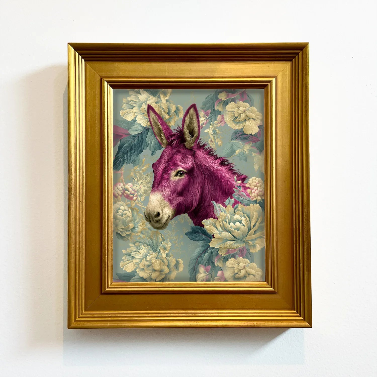 Donkey in Aqua Peonies | Framed Farmhouse Wall Art
