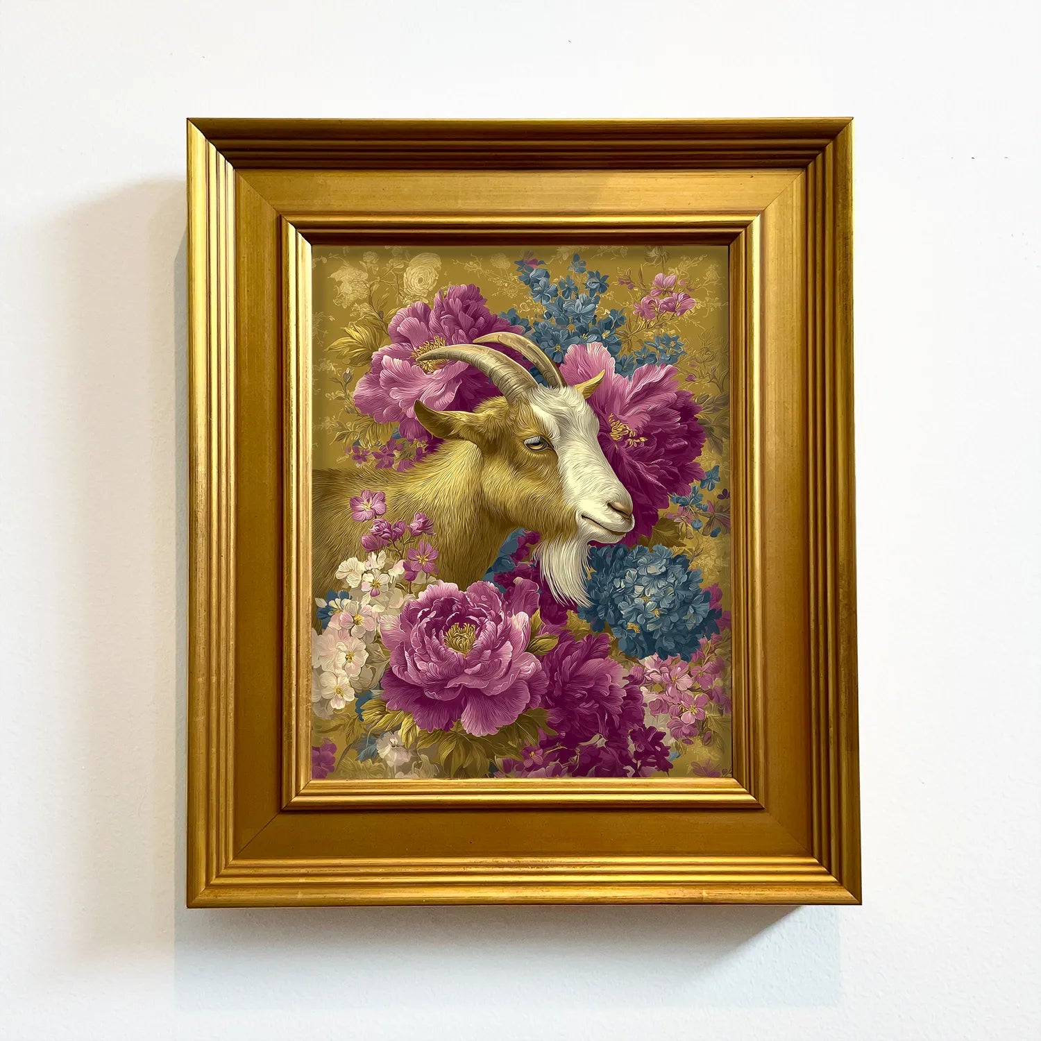 Goat in Jewel Peonies | Framed Farmhouse Wall Art