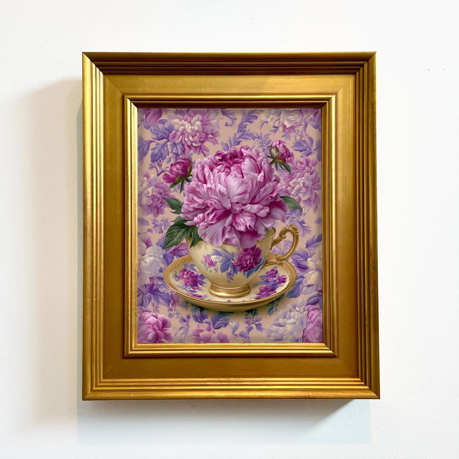 Peonies in an Amethyst Teacup | Framed Floral Wall Art