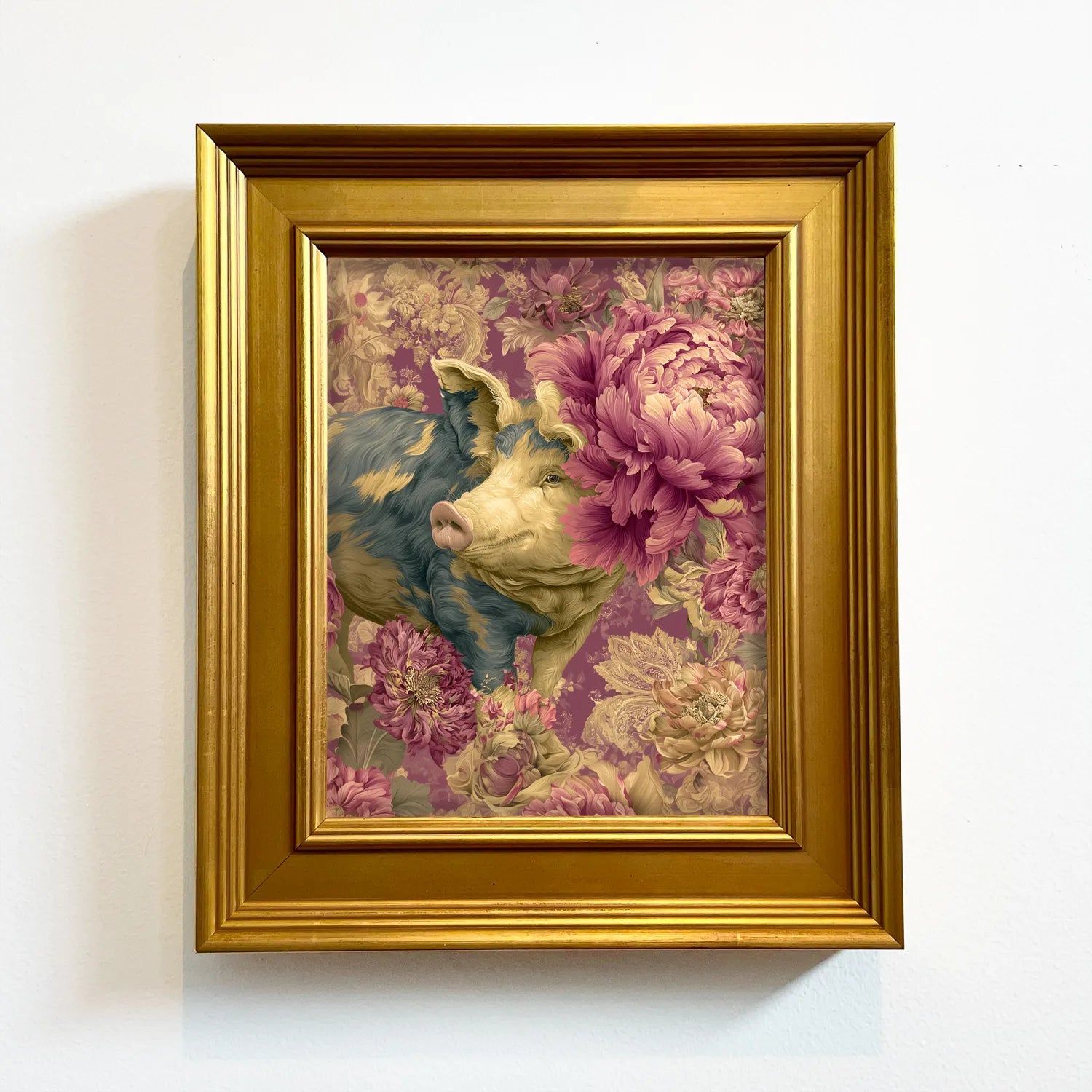 Pig in Jewel Peonies | Framed Farmhouse Wall Art